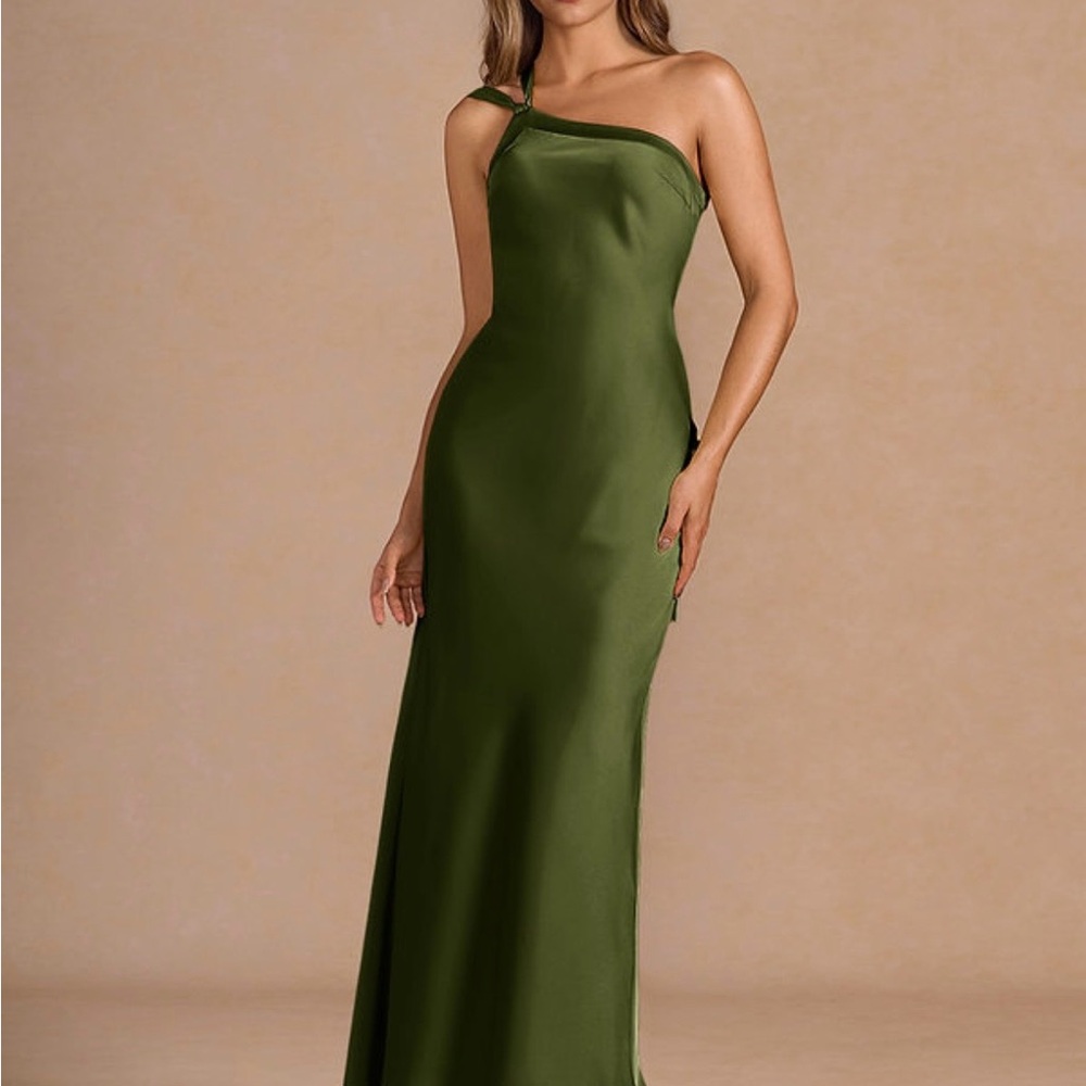 Azazie One-Shoulder Dress in Forest Green